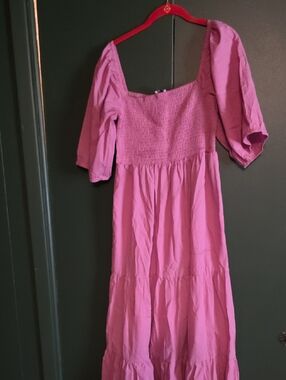 Pink Smocked Midi Dress